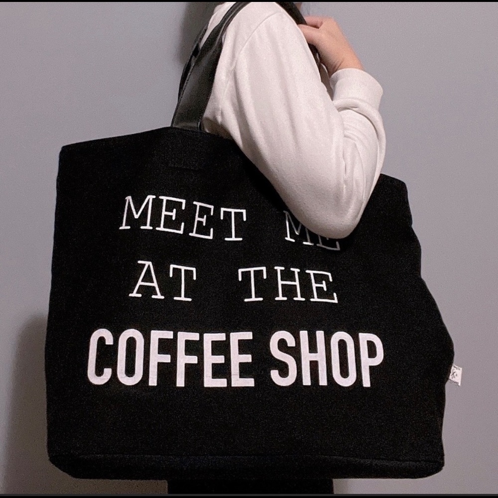 Meet Me At The Coffee Shop Black Tote Bag